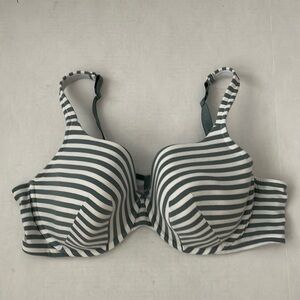 Cacique Lightly Lined TShirt Underwire Cotton Bra Gray White Stripe Size 46D